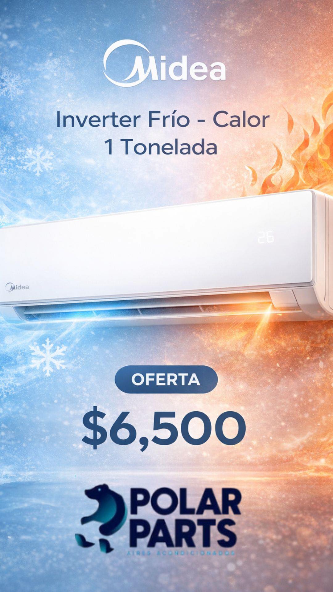 Promoción Minisplit Midea Inverter Frío-Calor 1 Tonelada en $6,500 MXN en Aguascalientes